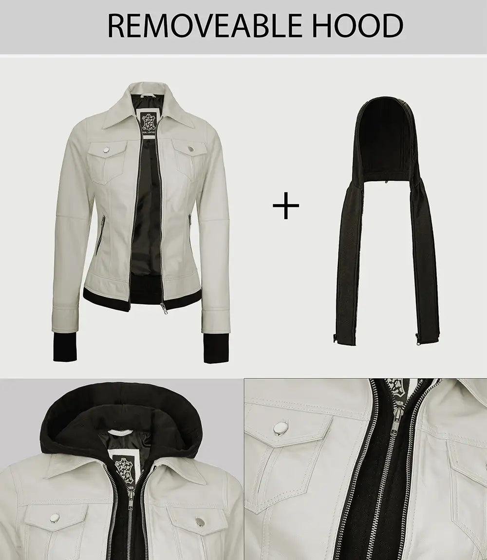 removable hood leather jacket