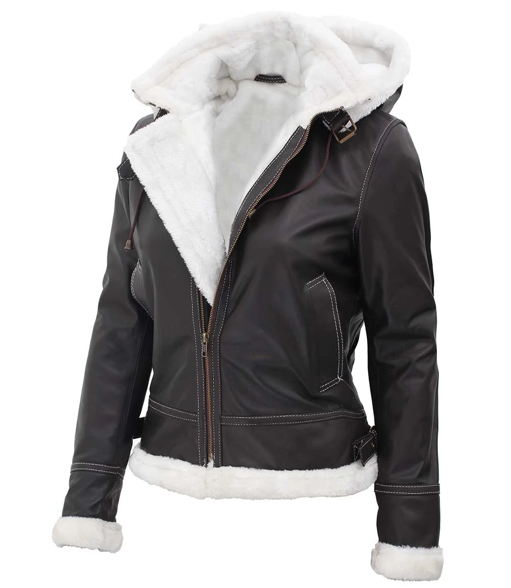 shearling biker leather jacket womens