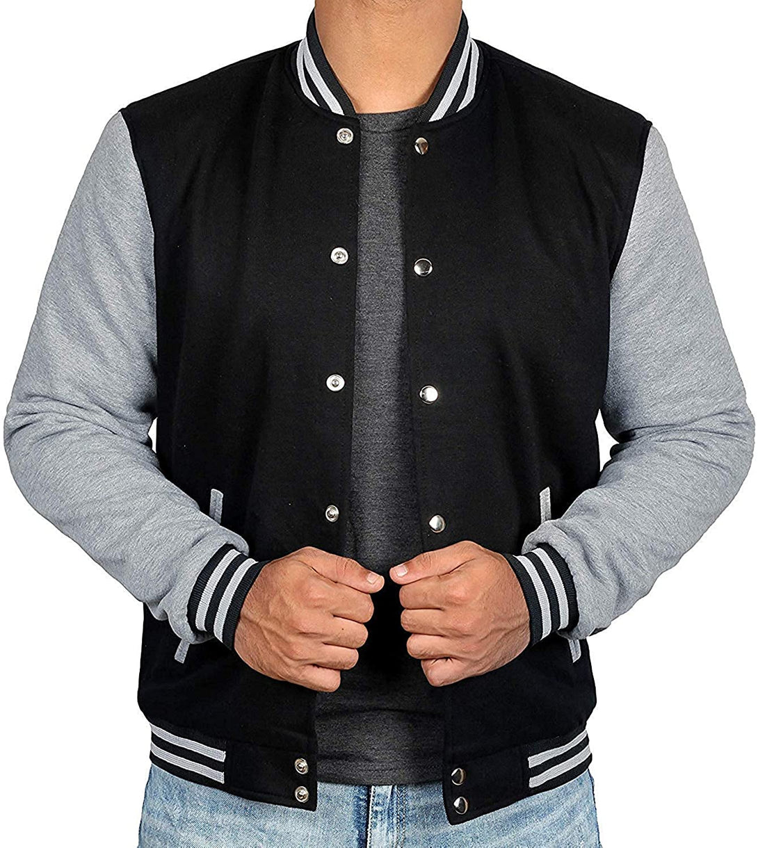 Mens Black & Grey Varsity Jacket - Decrum