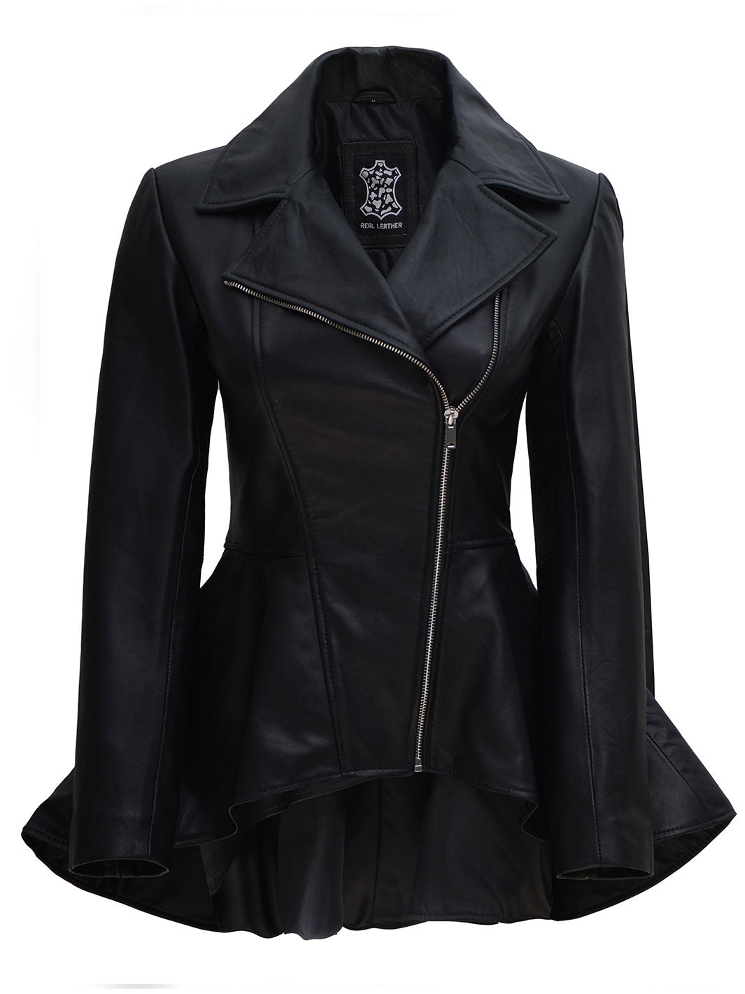 Clarissa Womens Black Peplum Leather Jacket