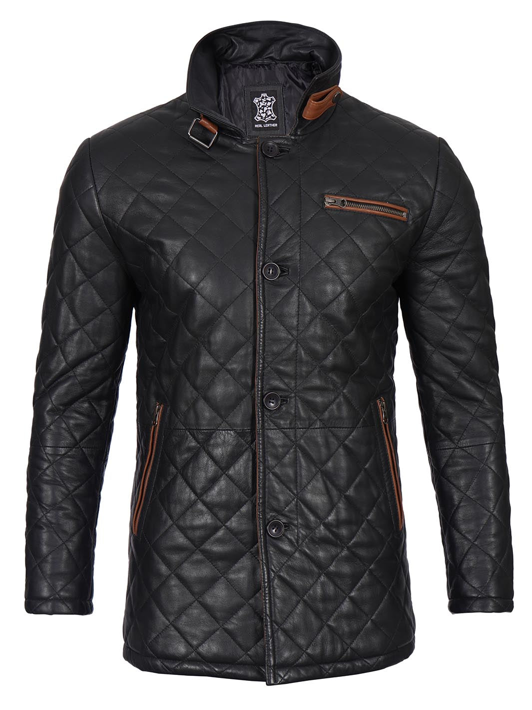 Glen Men Black Quilted Leather Car Coat