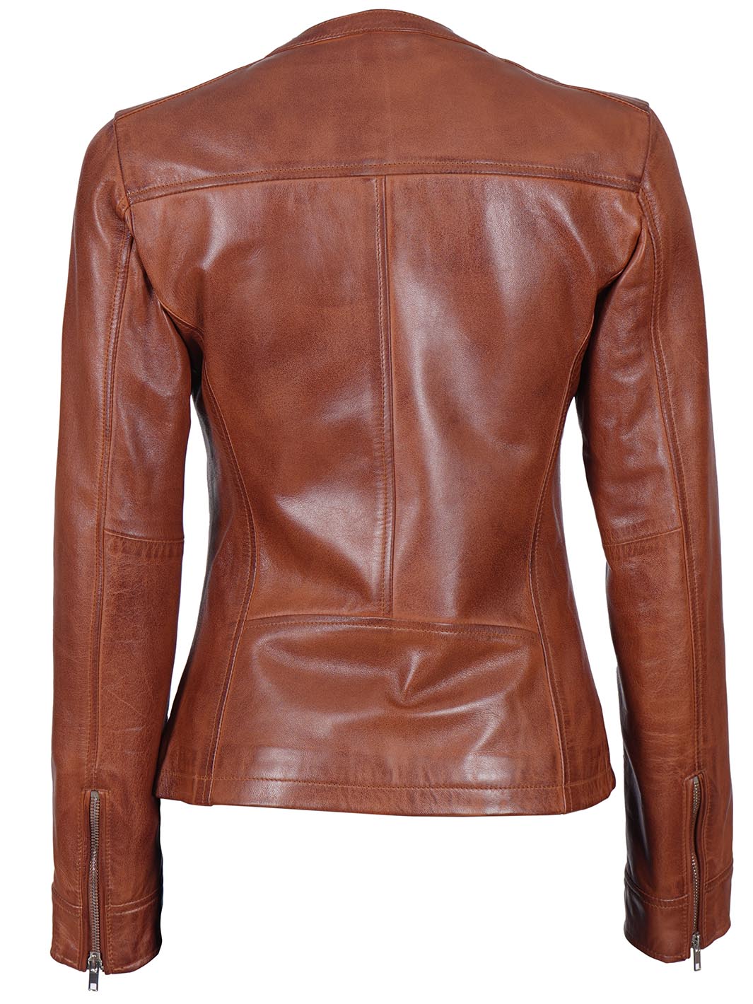 Maude Women Brown Textured Leather Biker Jacket decrumnew