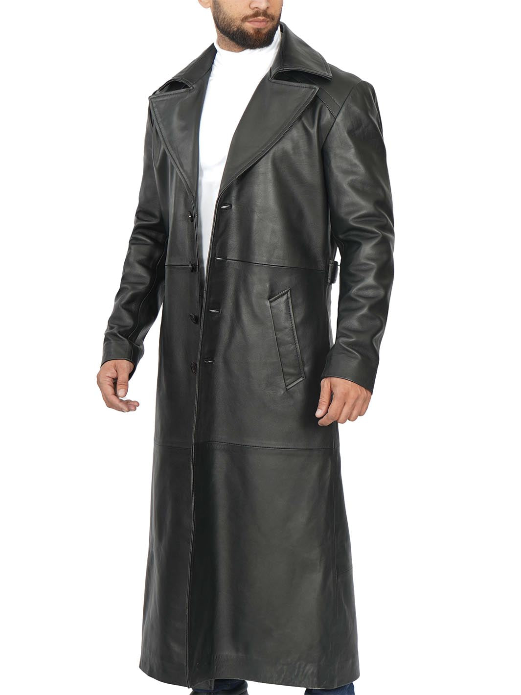 Mens Jackson Black Leather Long coat