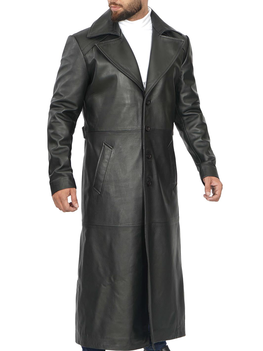 Mens Jackson Black Leather Long coat