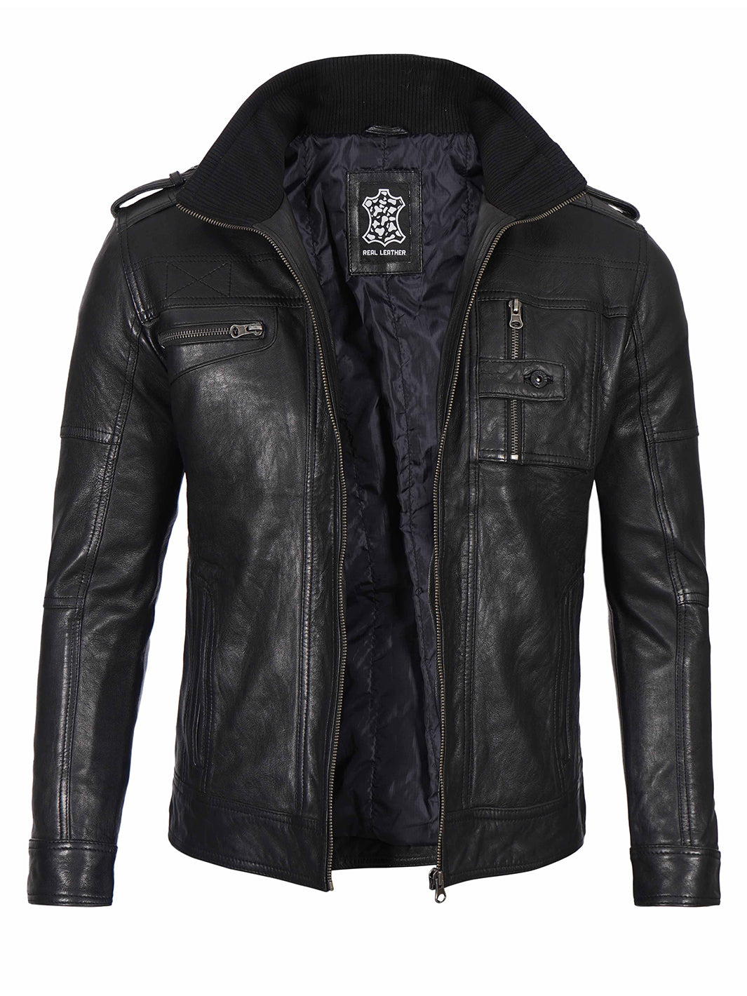 Mens Black Cafe Racer Leather Jacket