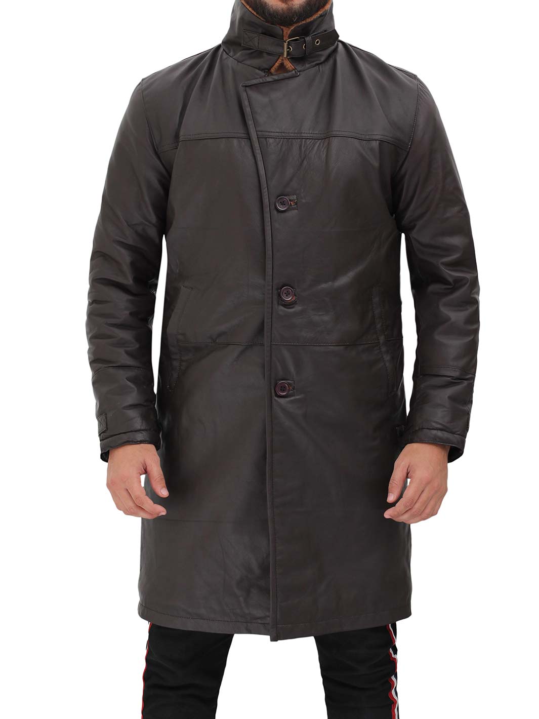 Turlock Mens Brown Shealing Leather Coat