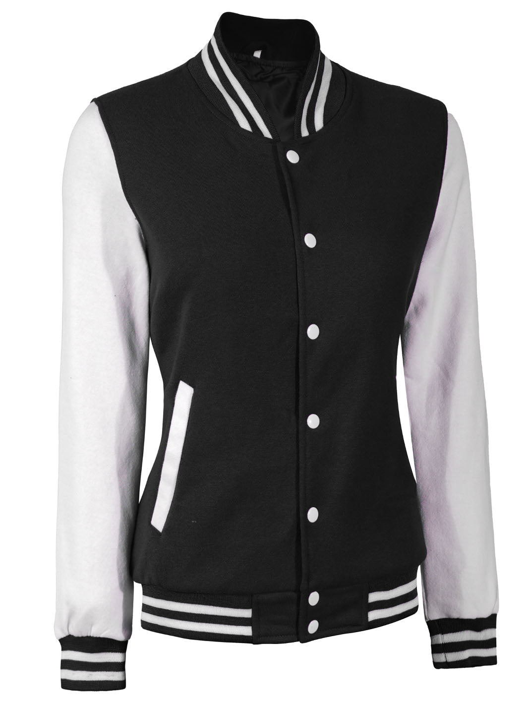 Womens White & Black Plain Varsity