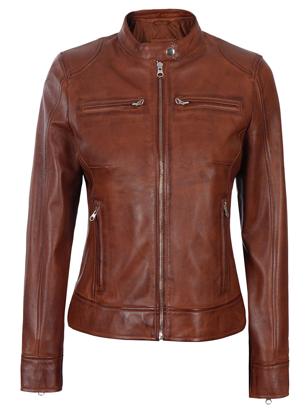 cognac leather jacket for women